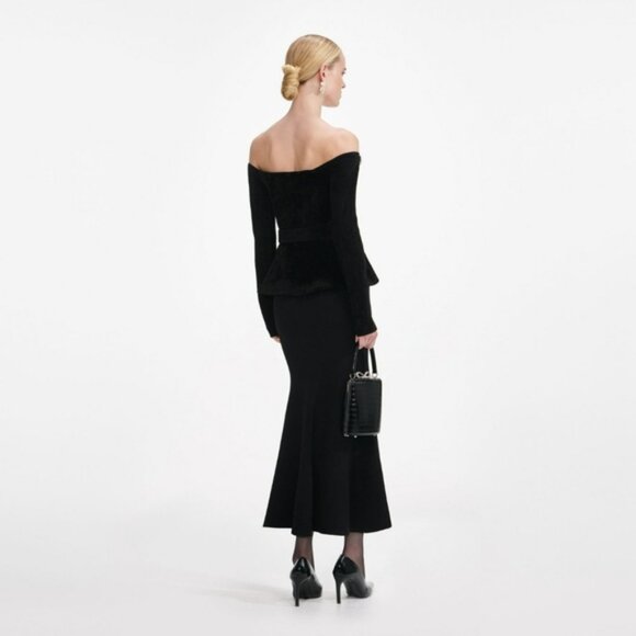 Self-portrait Black Chenille Knit Crystal Trim Midi Dress - Picture 3 of 12